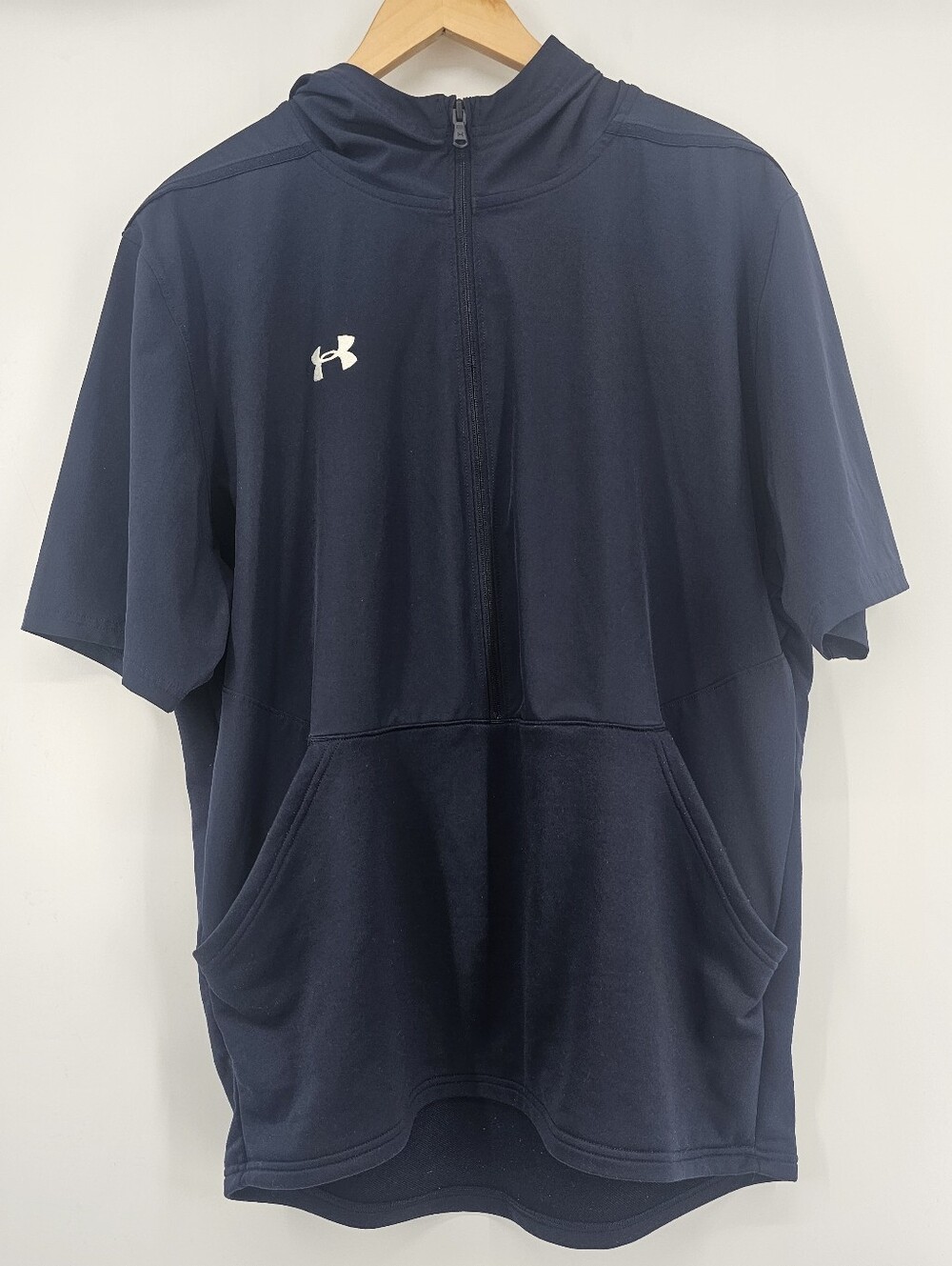 Under Armour Navy Short Sleeve Hoodie XL Loose Fit Quarter Zip Performance
